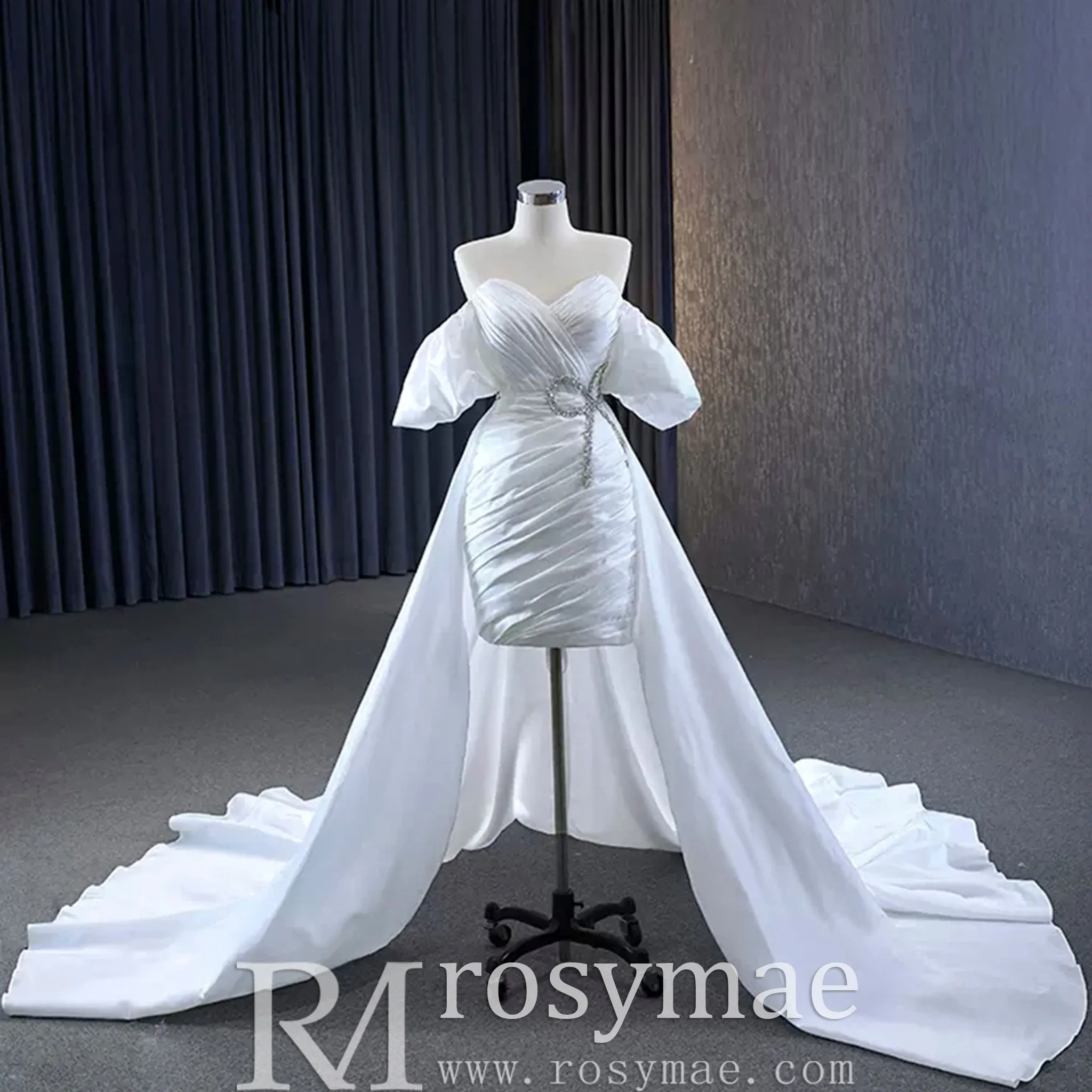 Convertible Short Above Knee Wedding Dress with Detachable Train