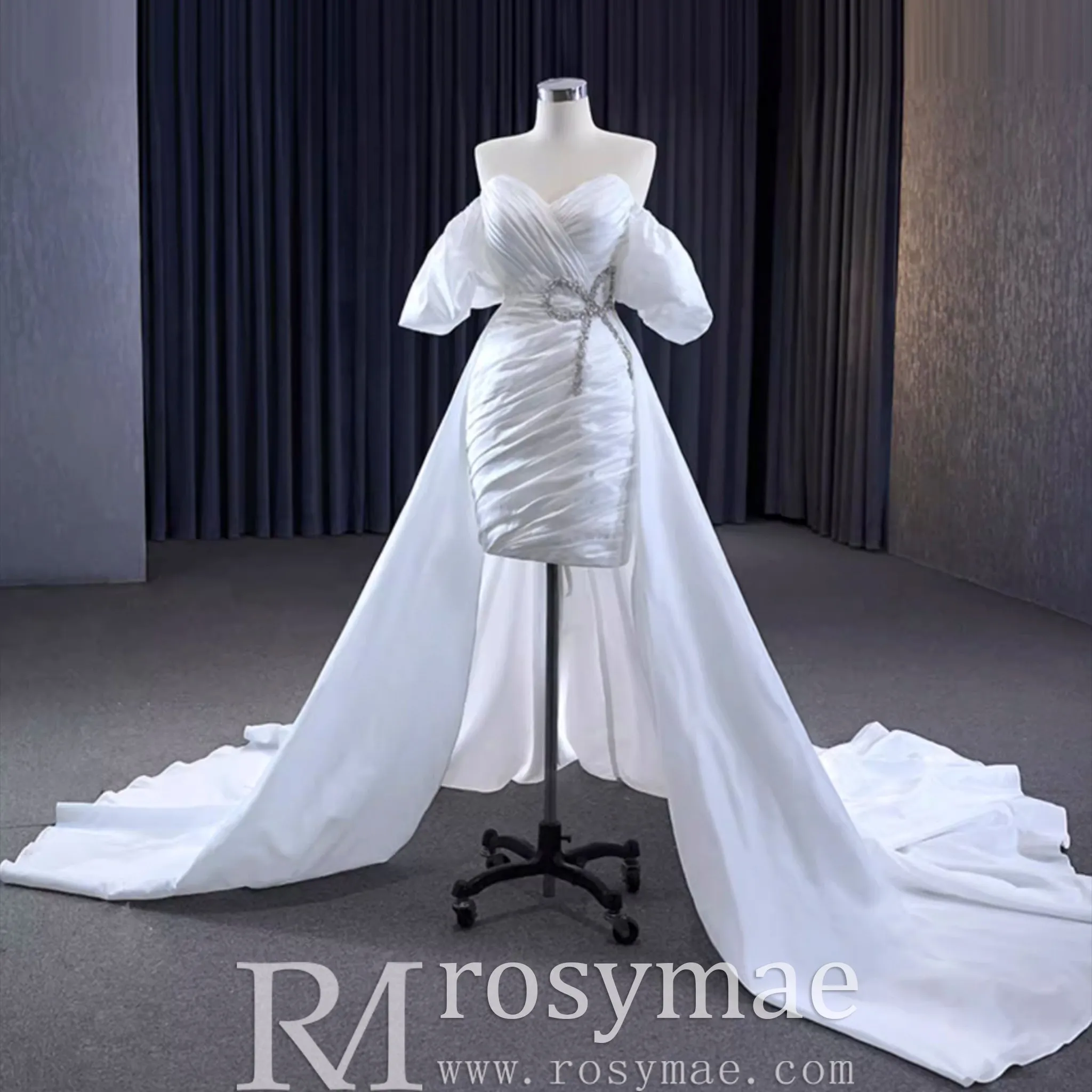 Convertible Short Above Knee Wedding Dress with Detachable Train