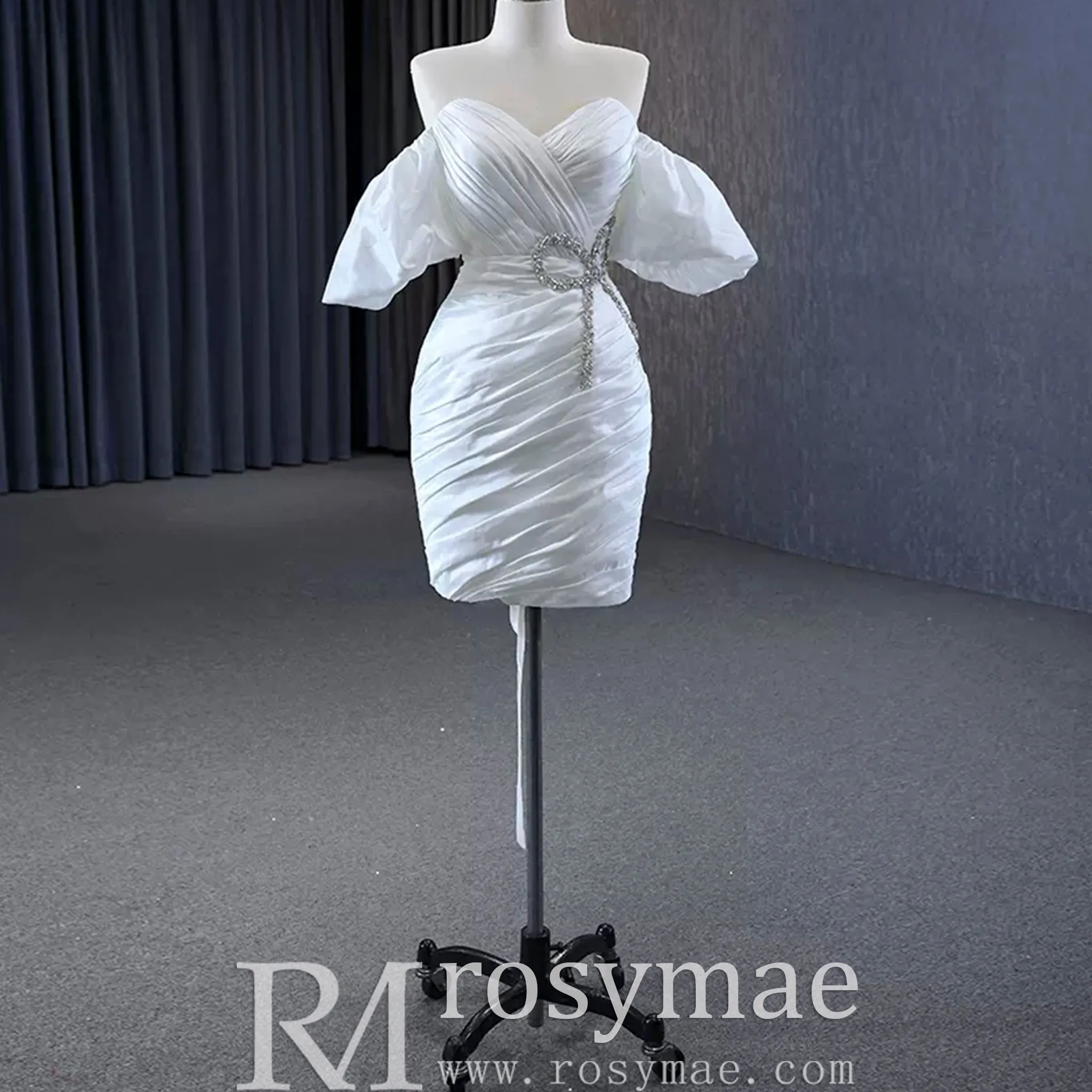 Convertible Short Above Knee Wedding Dress with Detachable Train