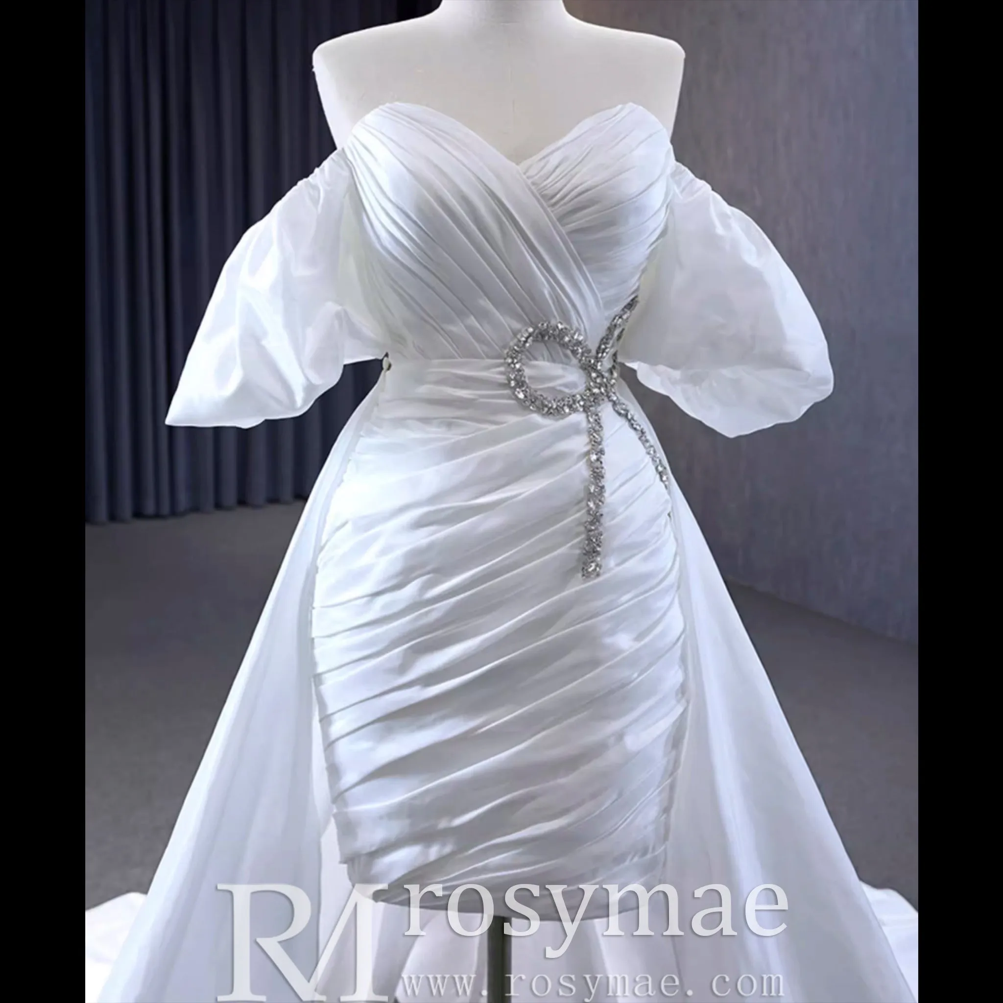 Convertible Short Above Knee Wedding Dress with Detachable Train
