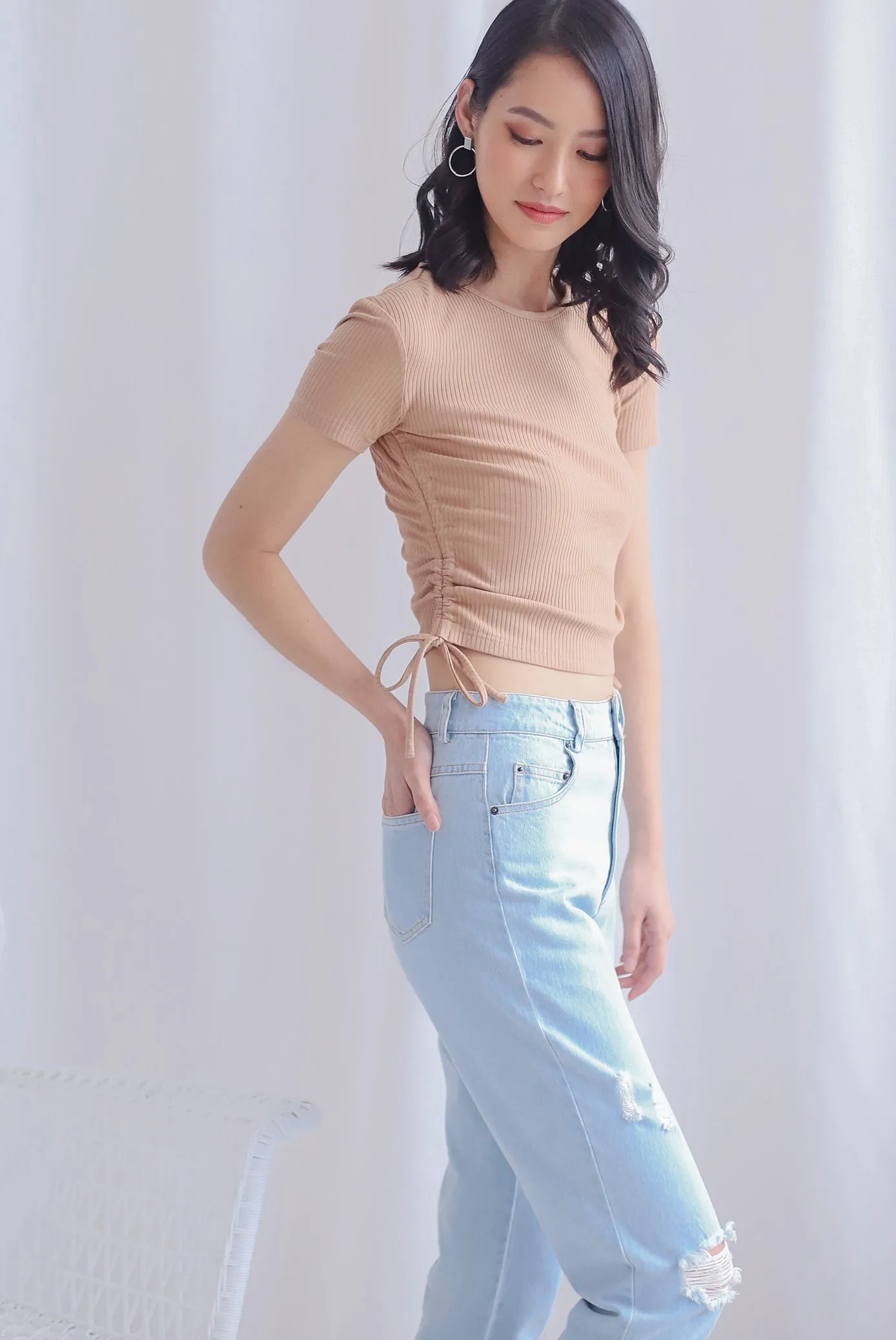 Corvina Two Ways Ribbed Top In Mocha