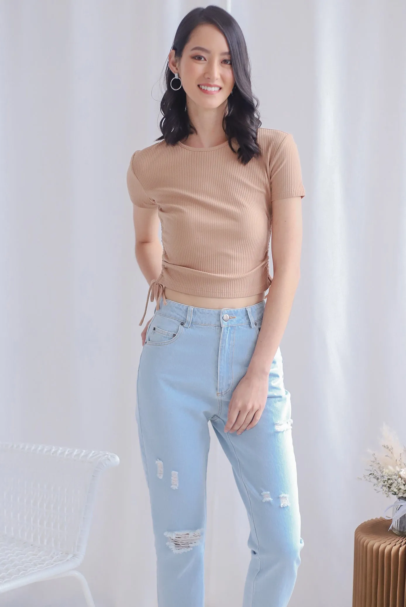 Corvina Two Ways Ribbed Top In Mocha