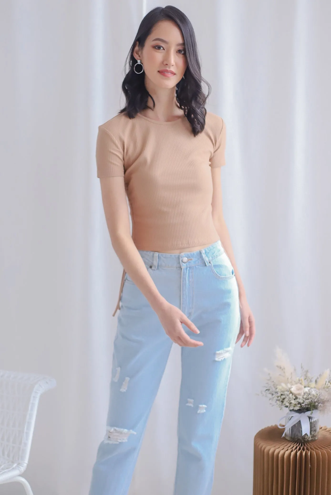 Corvina Two Ways Ribbed Top In Mocha