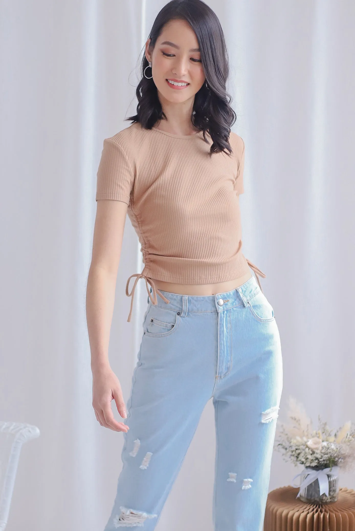 Corvina Two Ways Ribbed Top In Mocha