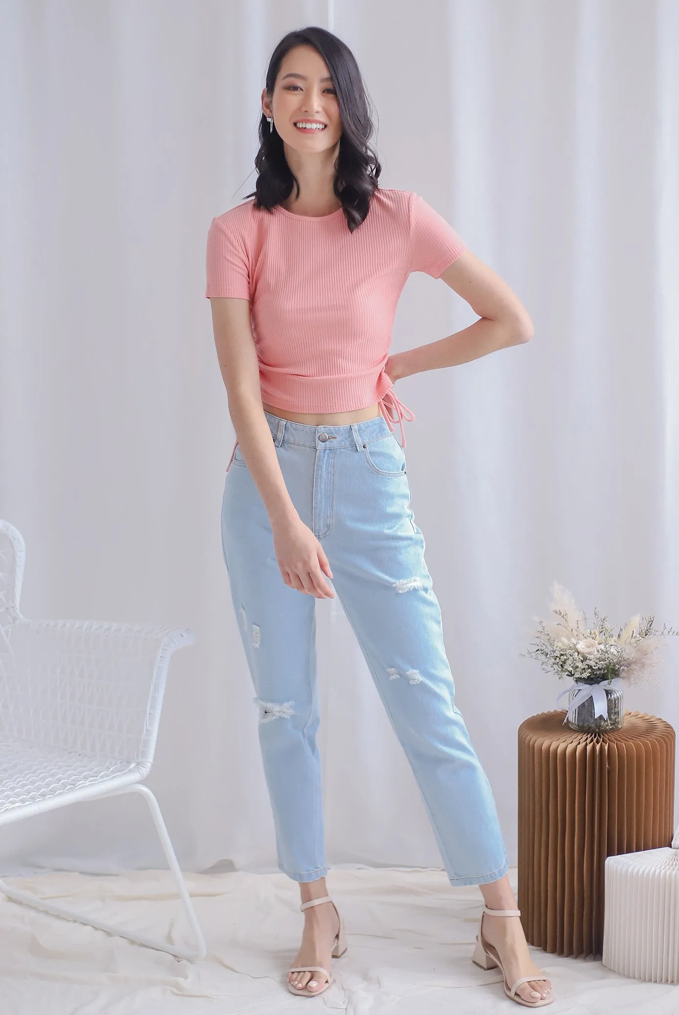Corvina Two Ways Ribbed Top In Pink