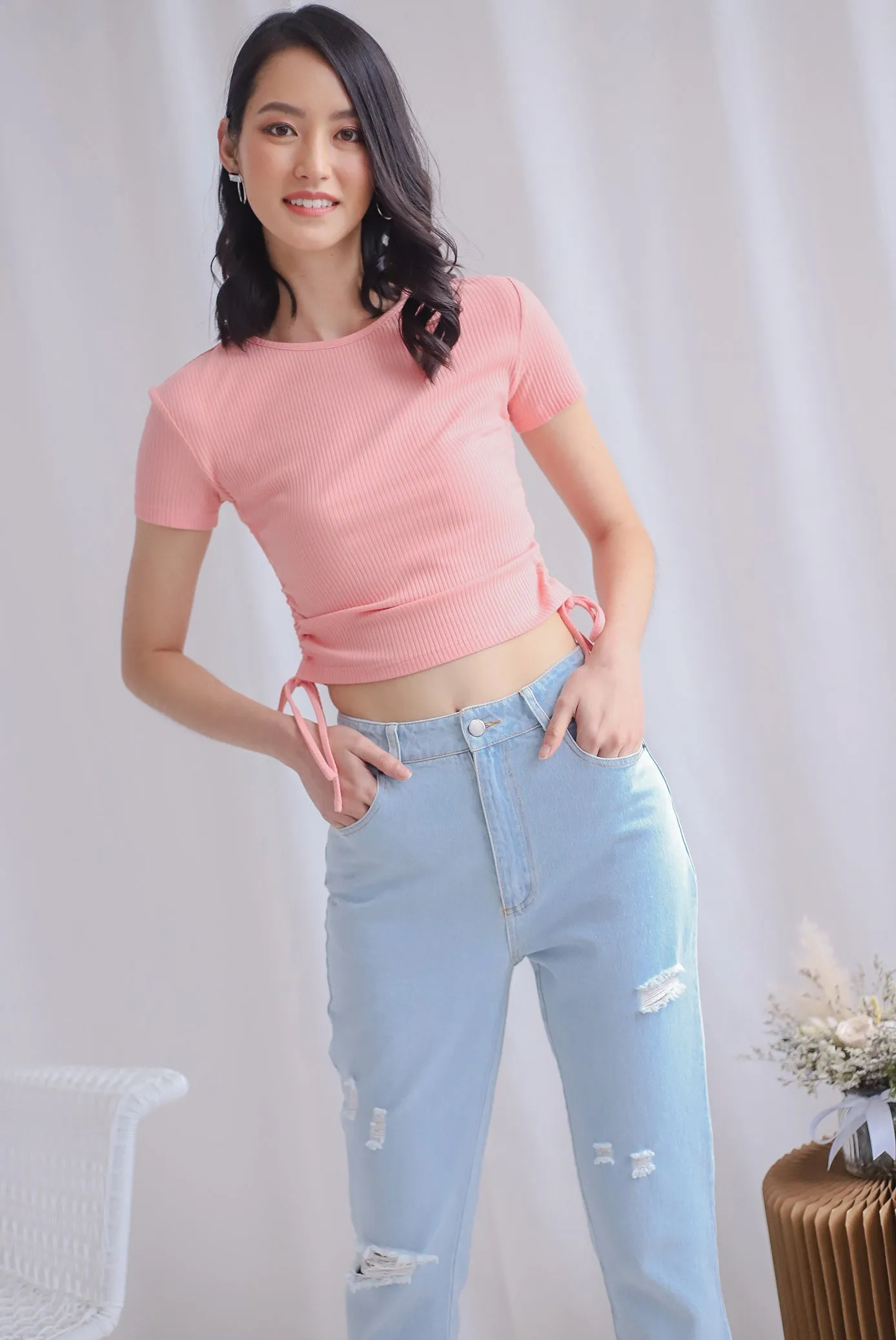 Corvina Two Ways Ribbed Top In Pink