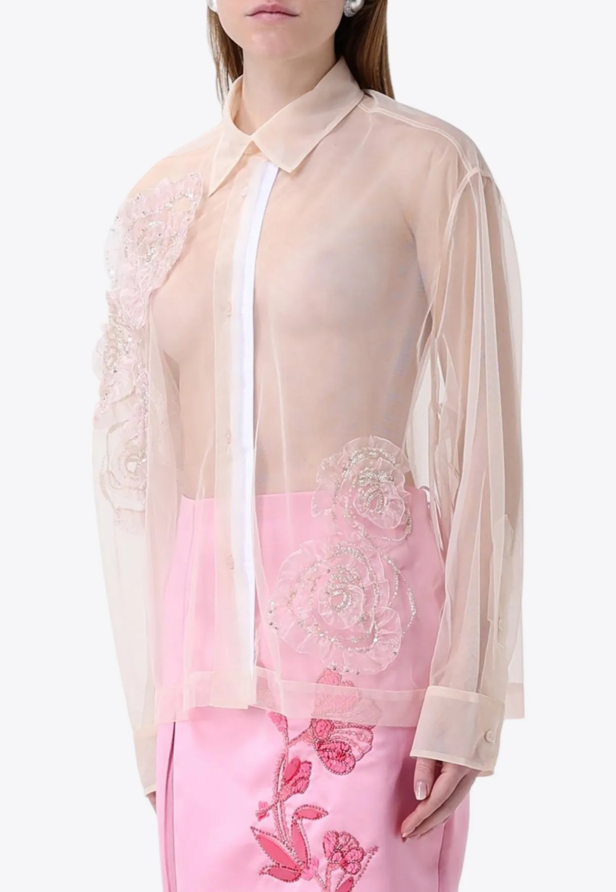 Couture Floral Embellished Tulle Shirt