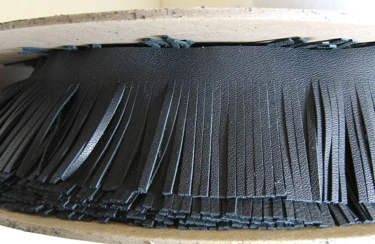 Cowhide Fringe Trim Tape Black 1500 Nappa Garment Leather  2-1/2" x 1/8"(1 foot) F25001259