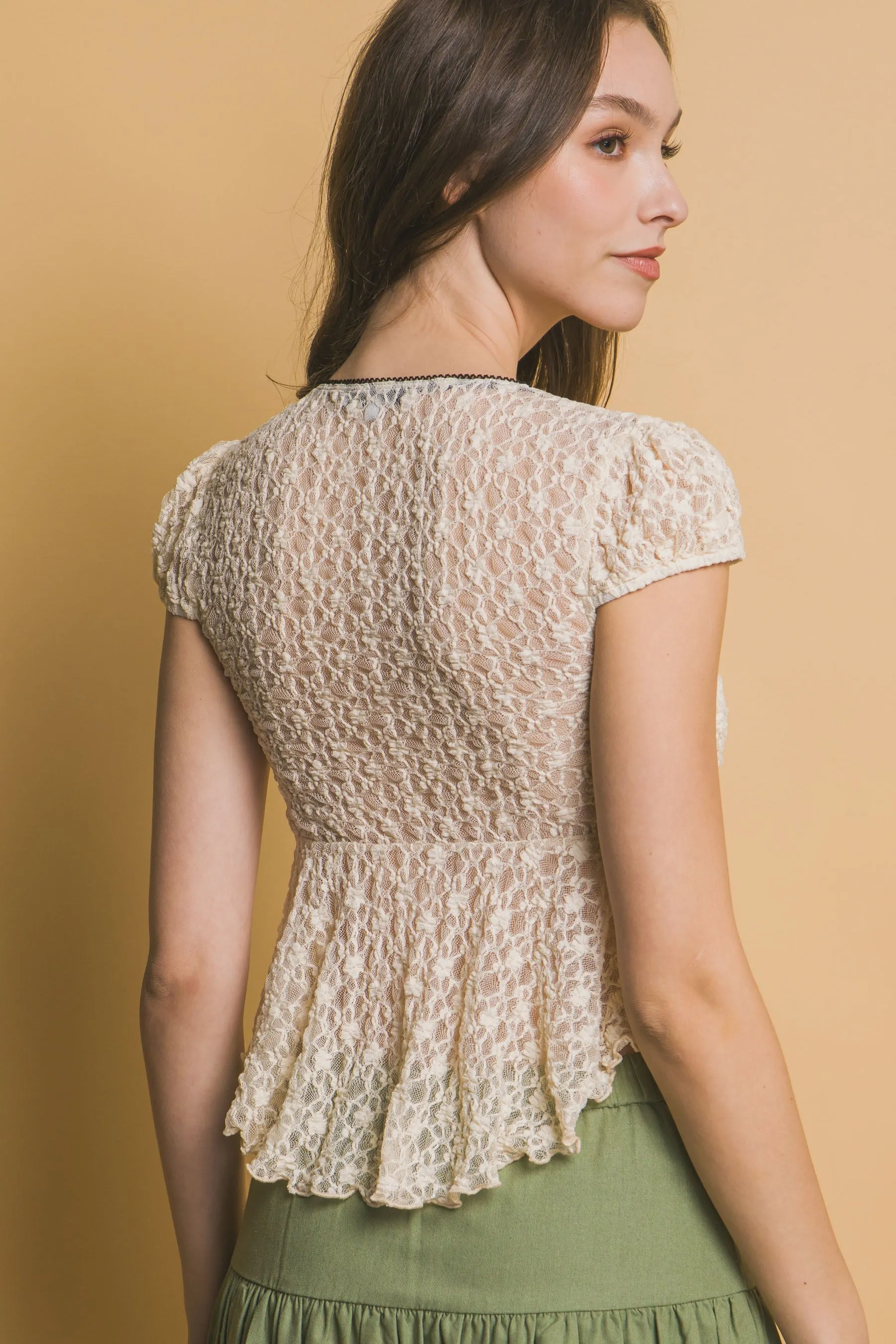 Cream Sheer Lace Top 2/28/25 9651