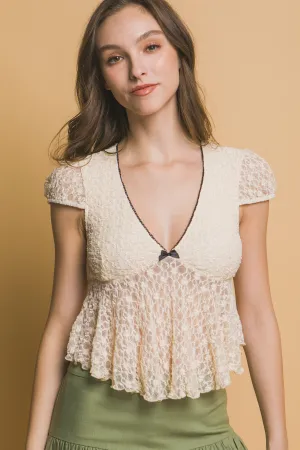 Cream Sheer Lace Top 2/28/25 9651