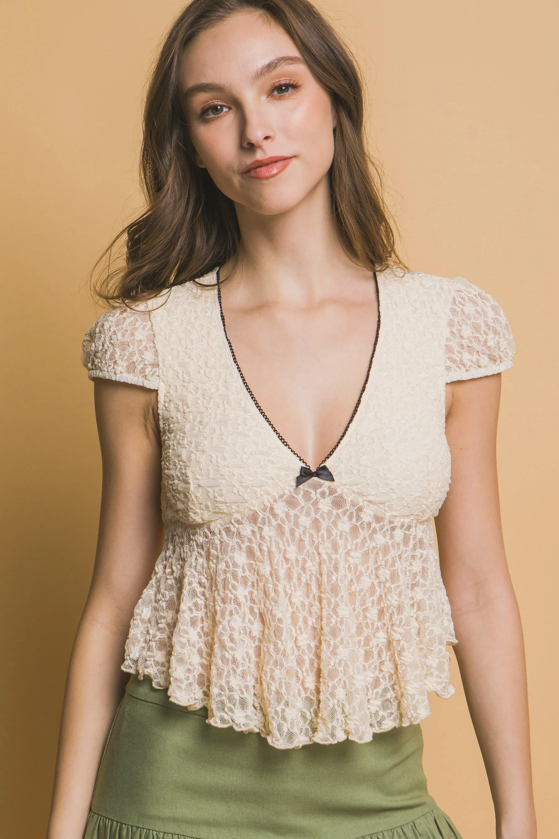 Cream Sheer Lace Top 2/28/25 9651