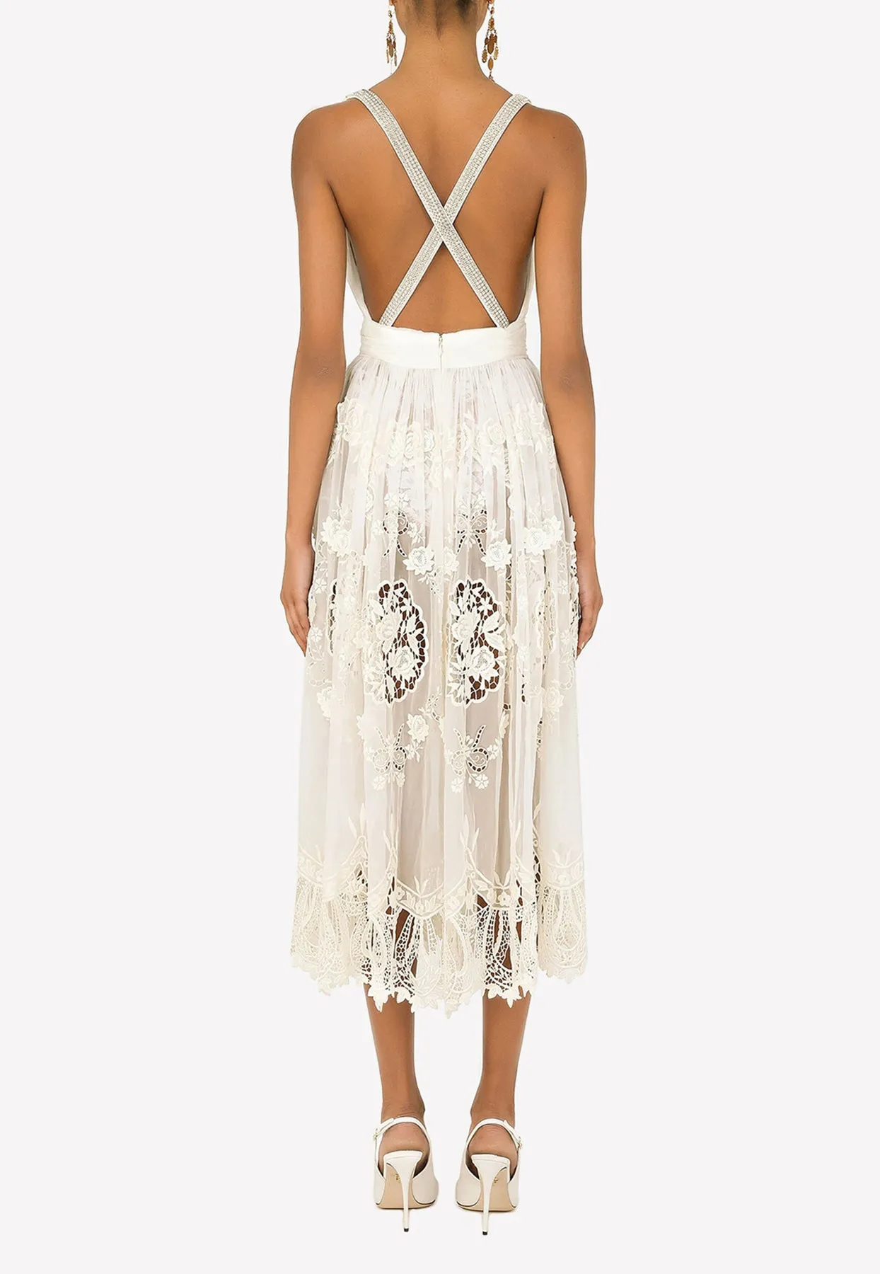 Crystal Embroidery Chiffon Midi Dress