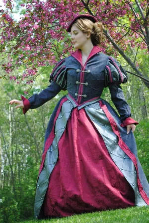 CUSTOM Tudor Court Renaissance High Collared Riding Dress Outfit Costume- 4 pieces include 2 skirts, jacket and hat