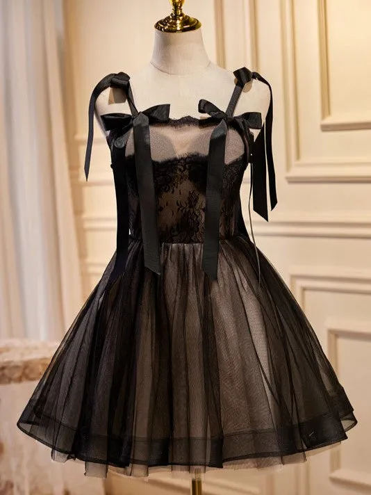 Cute Black Sleeveless A Line Tulle Short Homecoming Dresses
