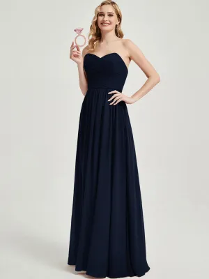 Dark Navy Pleated Convertible Floor Length Chiffon Bridesmaid Dress