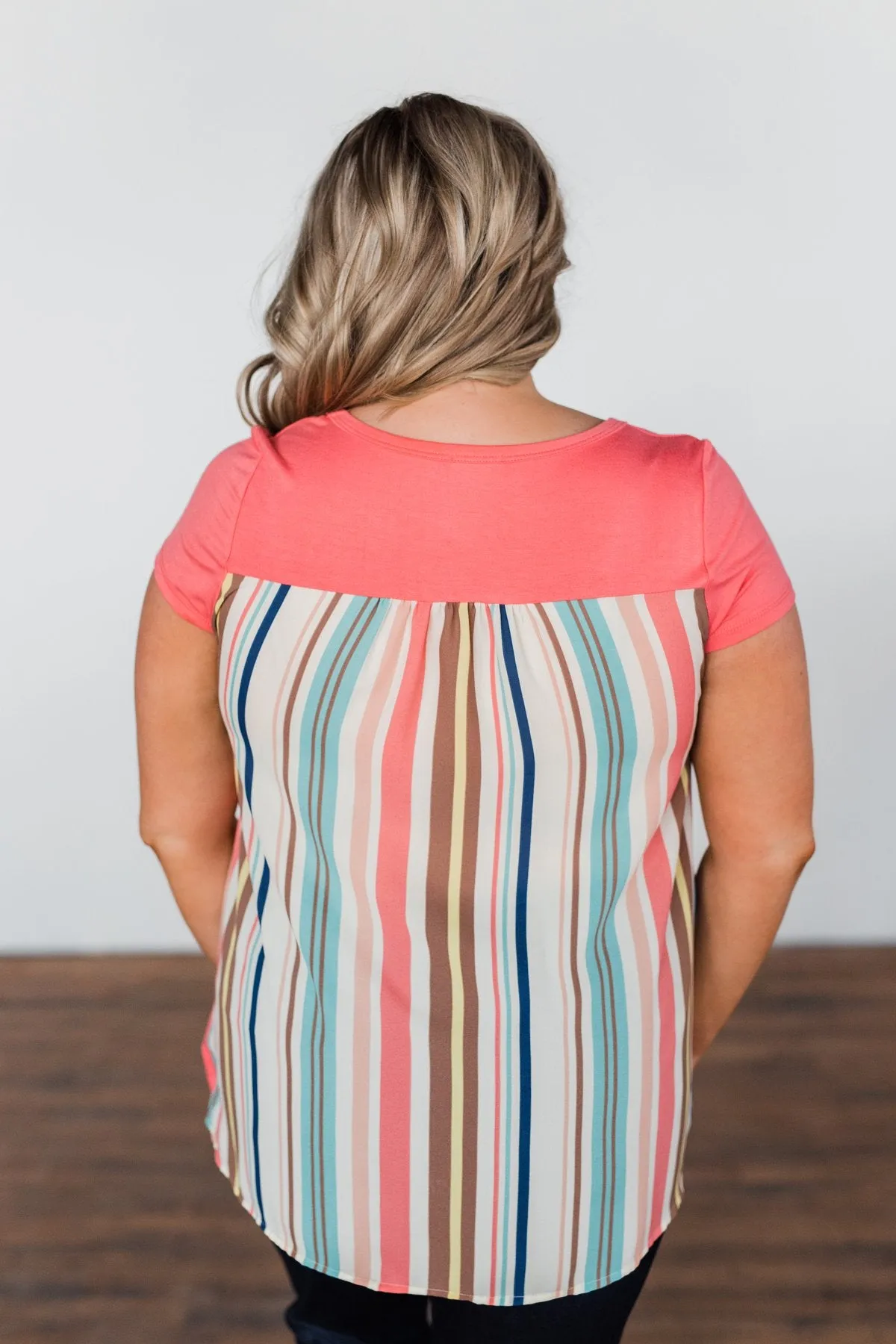 Days Like This Striped Back Top- Coral