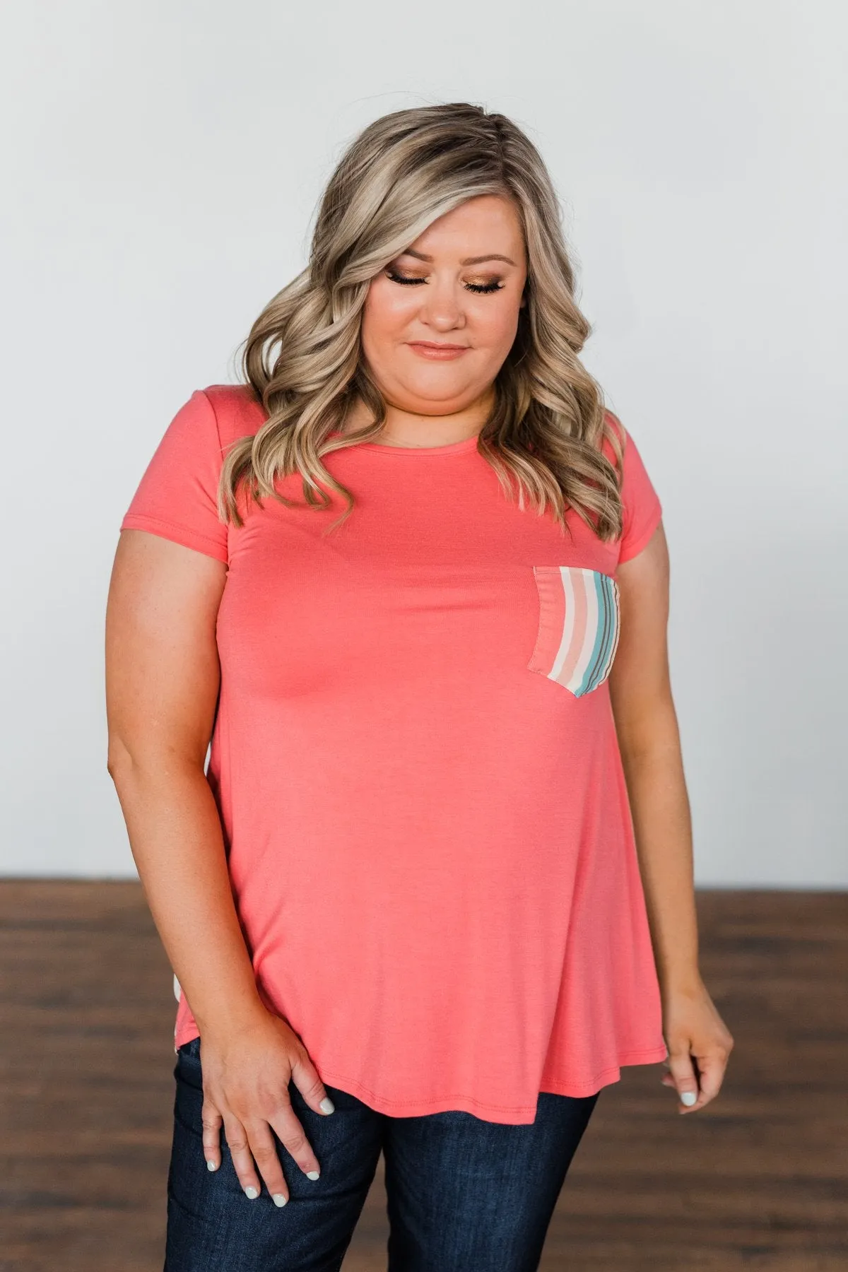 Days Like This Striped Back Top- Coral