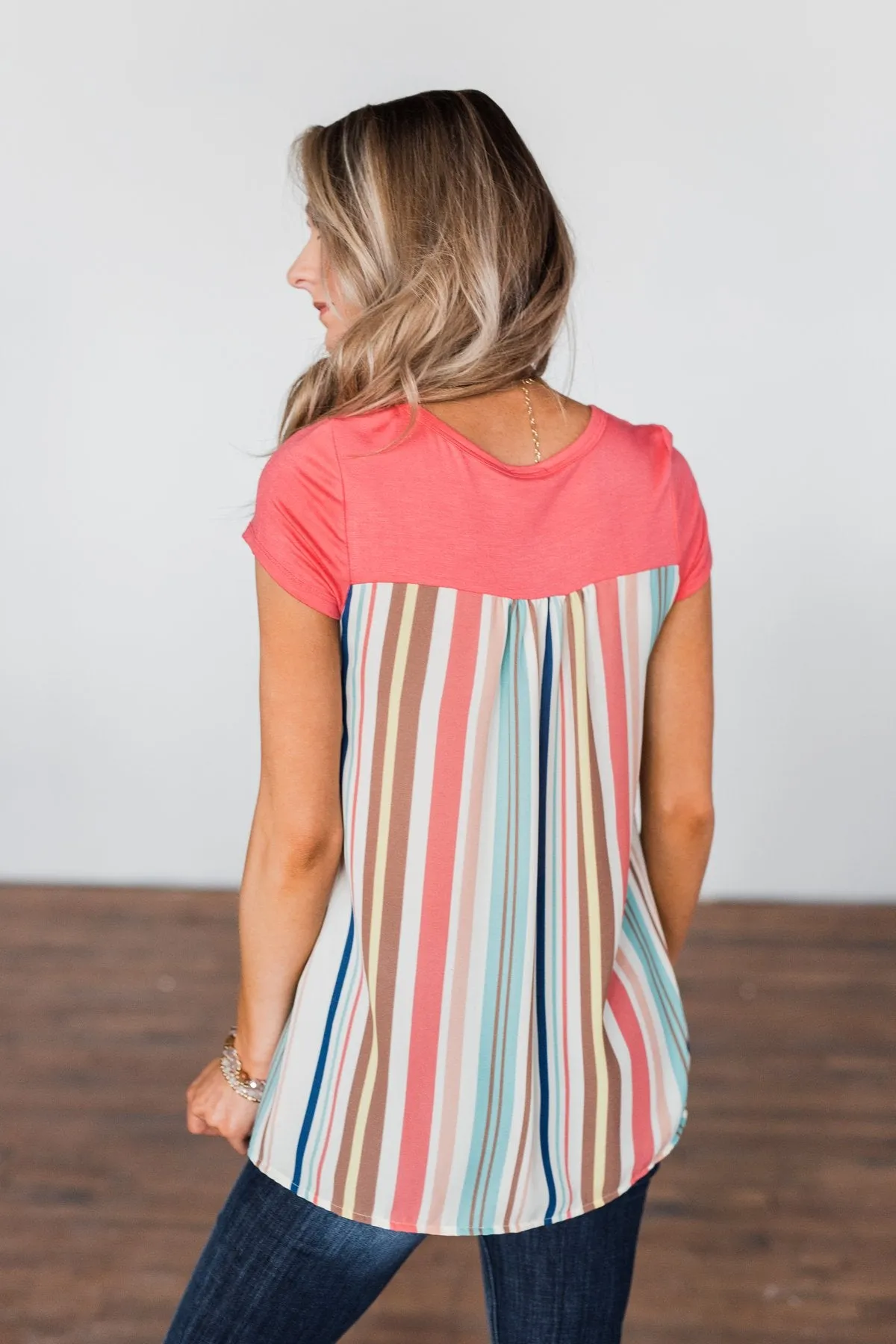 Days Like This Striped Back Top- Coral