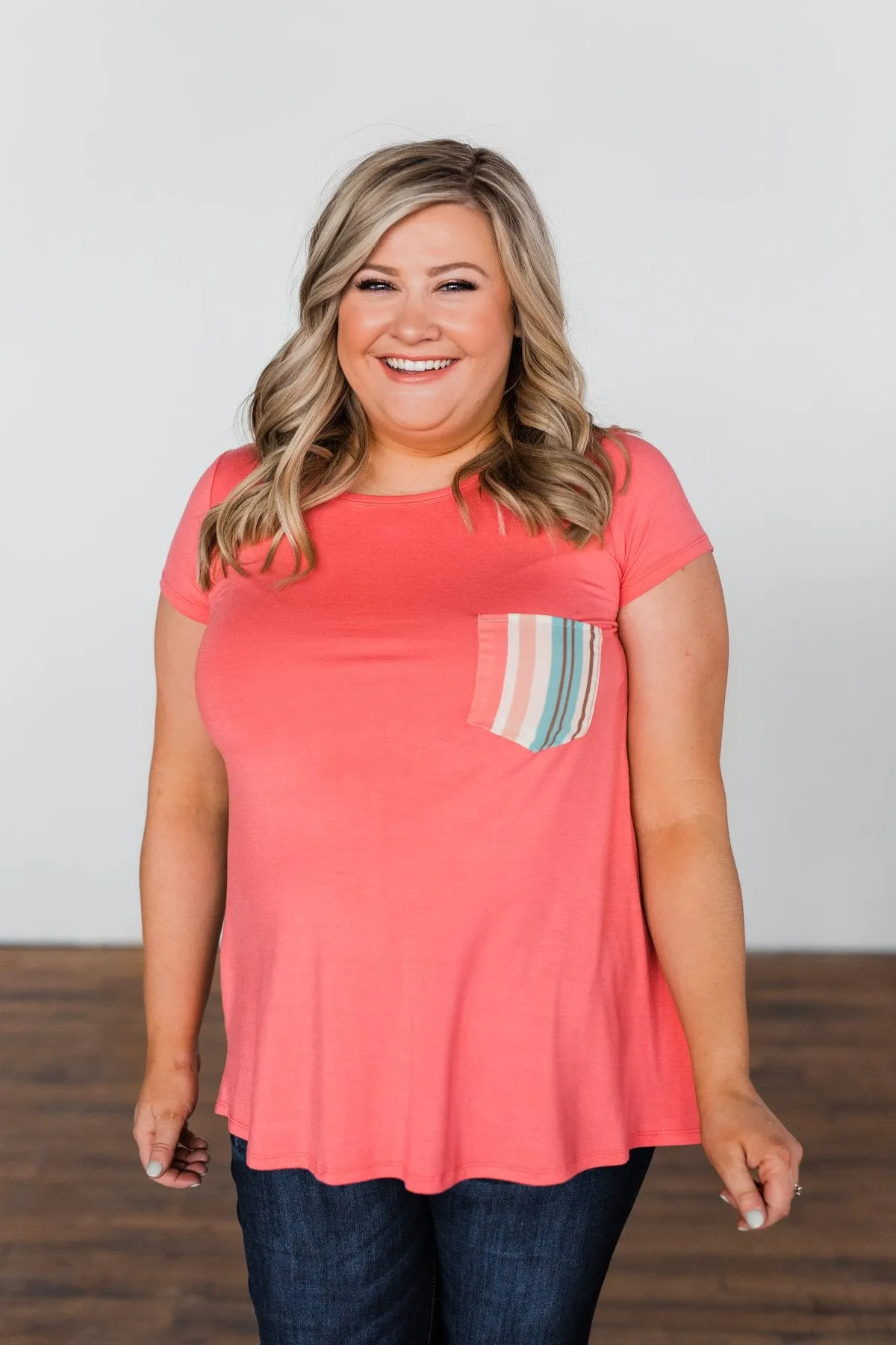 Days Like This Striped Back Top- Coral
