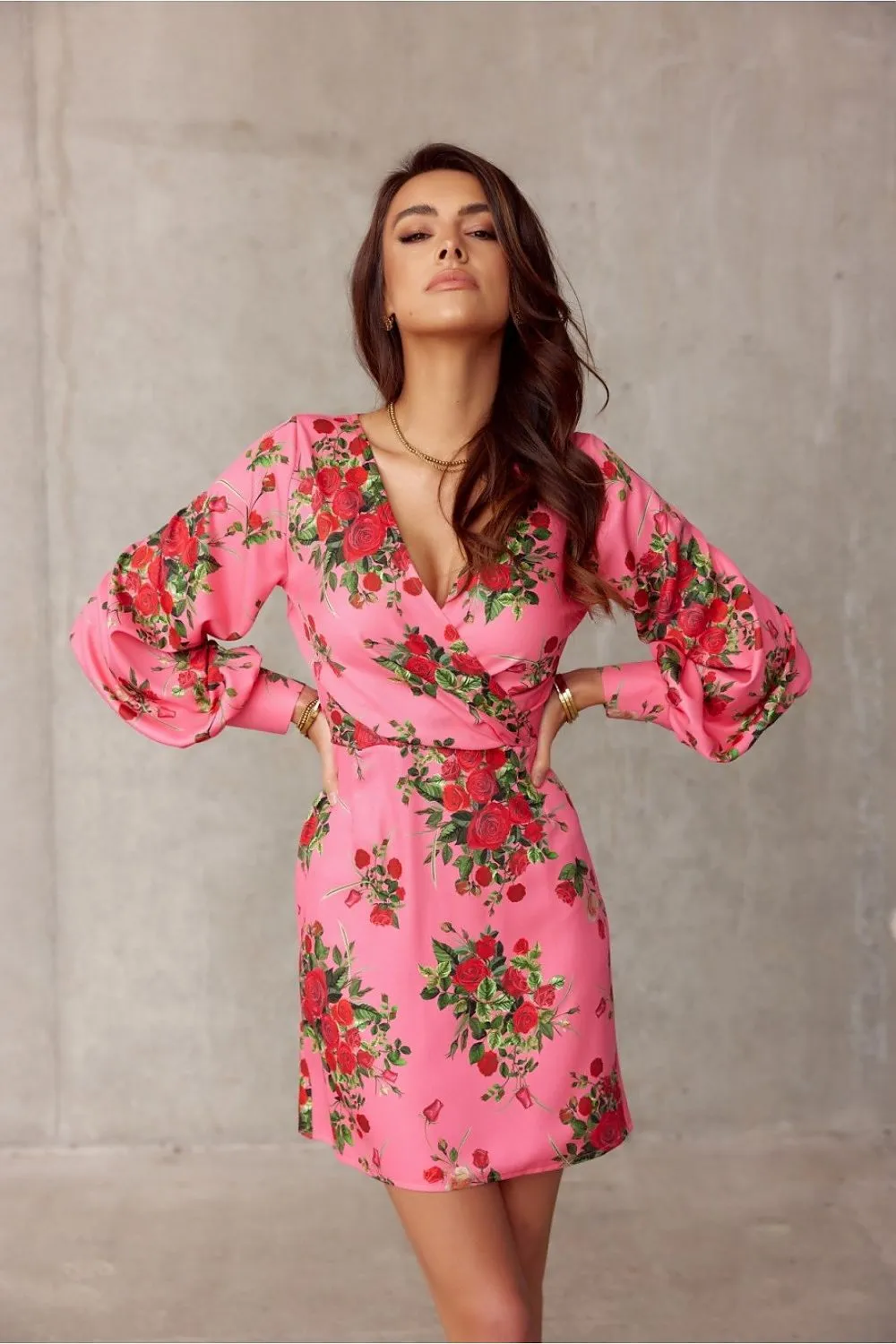 Deep V-Neck Mini Dress with Flared Hem