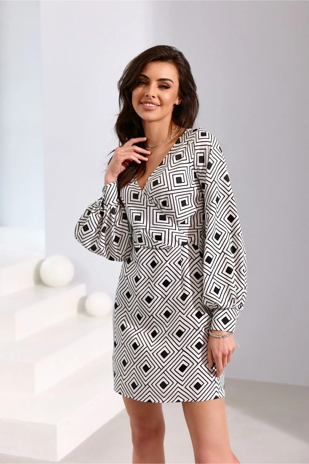 Deep V-Neck Mini Dress with Flared Hem