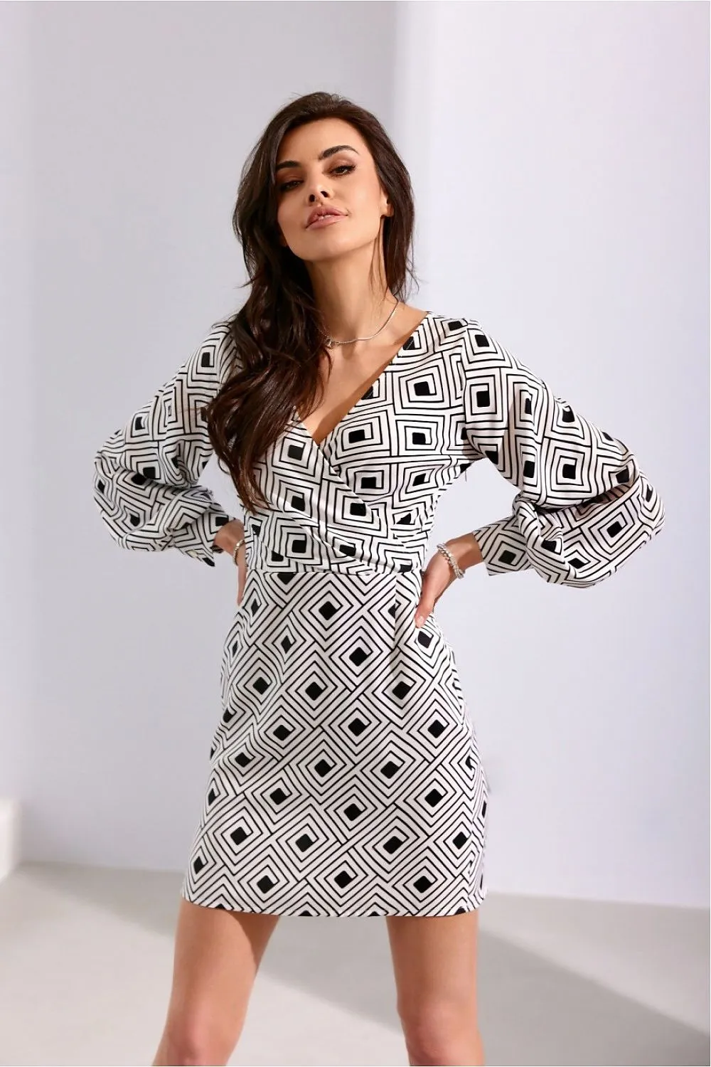 Deep V-Neck Mini Dress with Flared Hem
