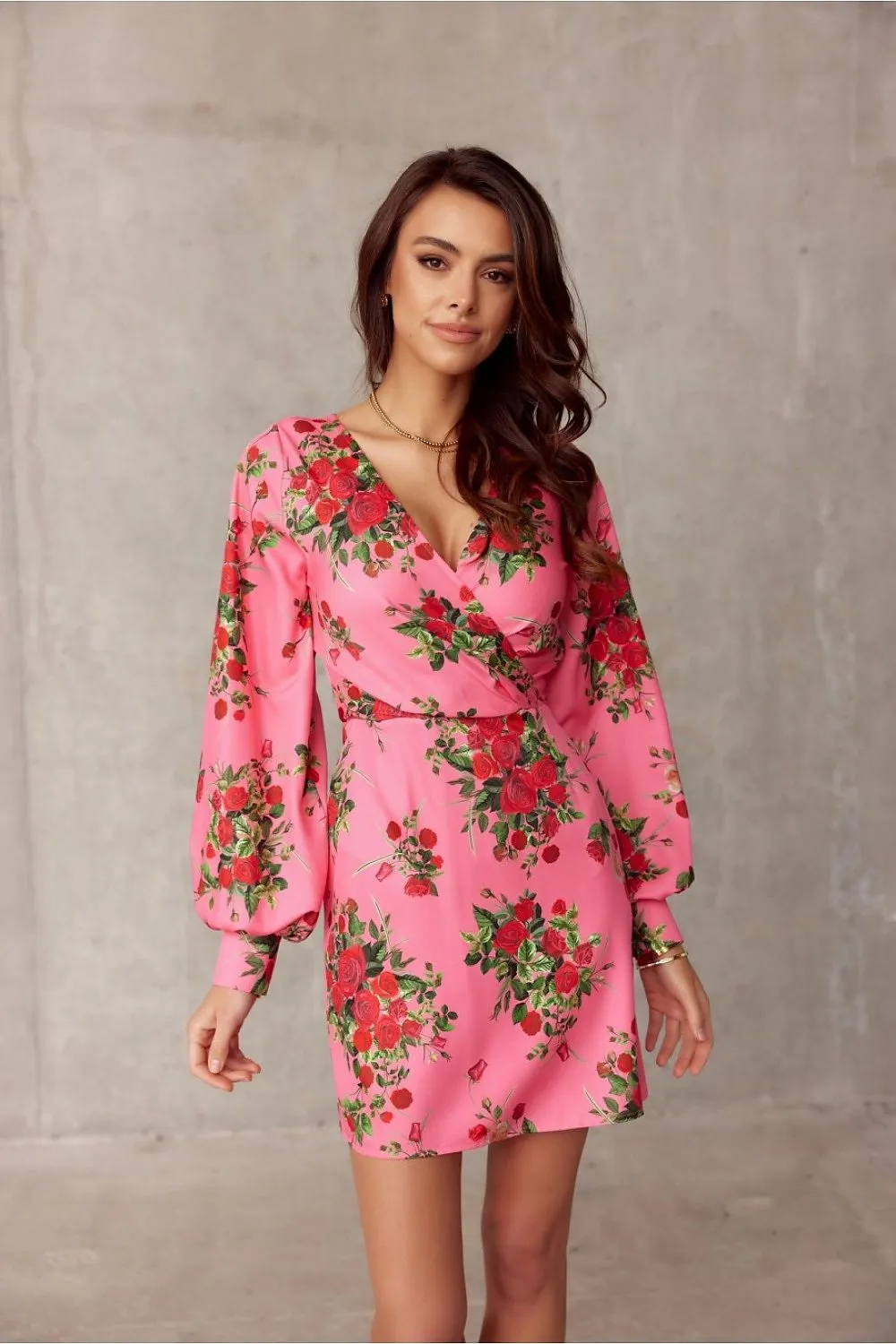 Deep V-Neck Mini Dress with Flared Hem