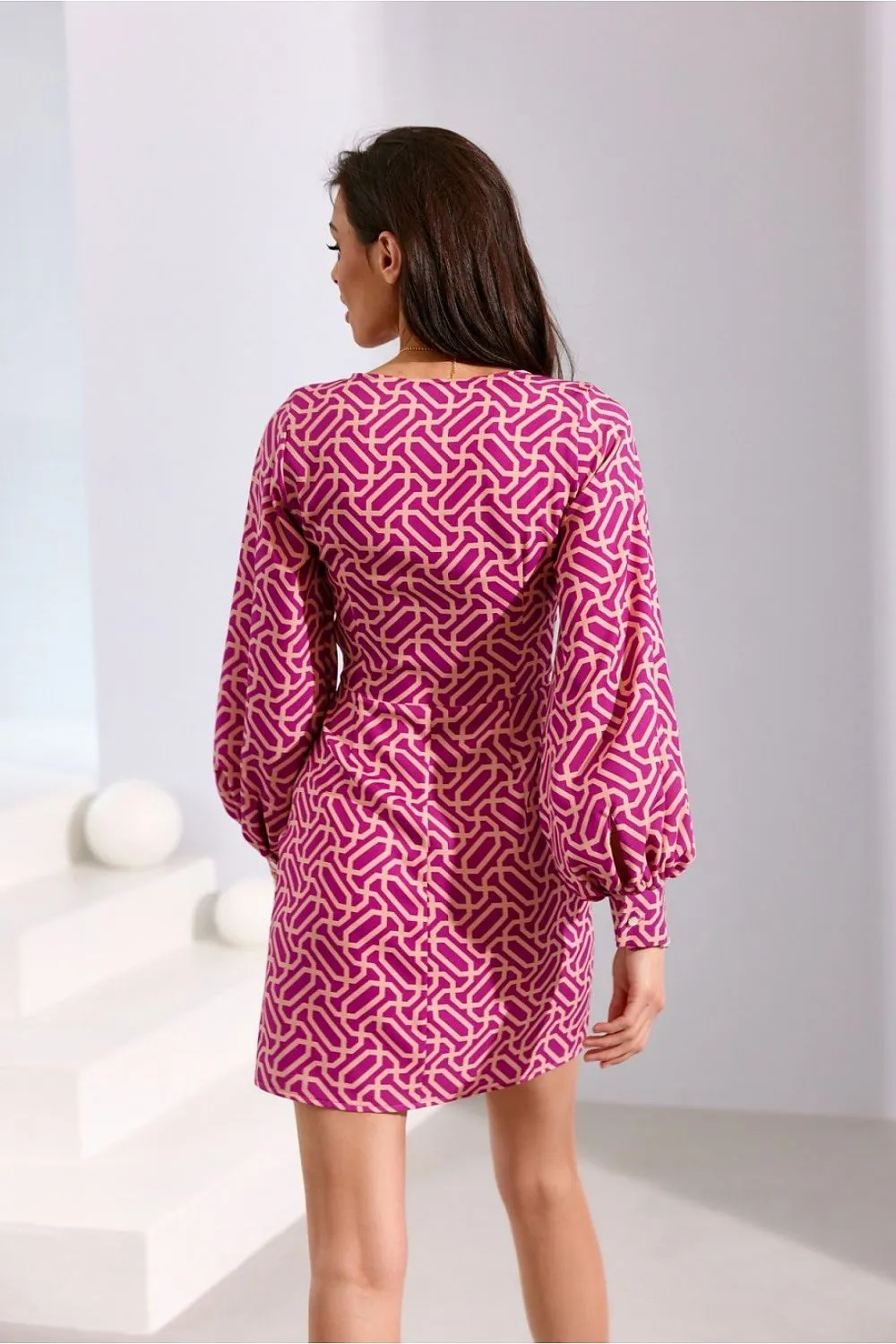 Deep V-Neck Mini Dress with Flared Hem