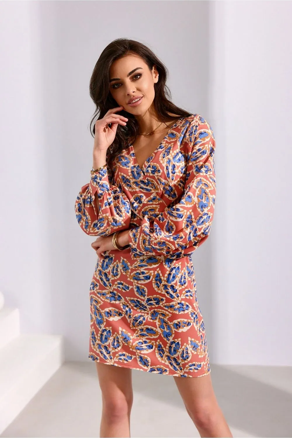 Deep V-Neck Mini Dress with Flared Hem
