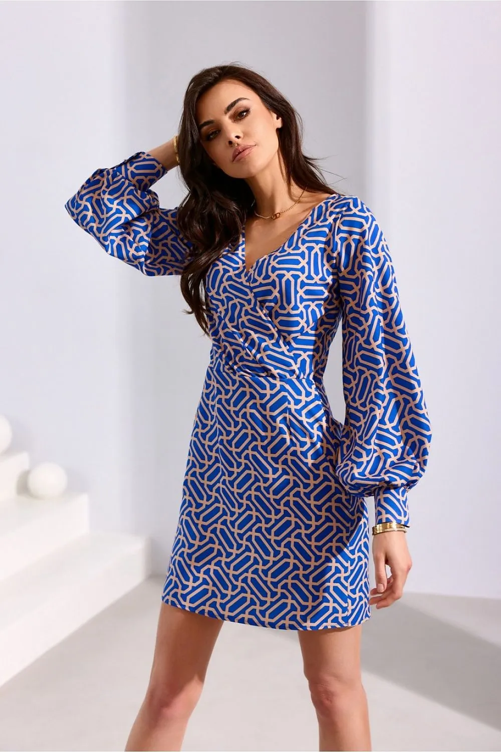 Deep V-Neck Mini Dress with Flared Hem