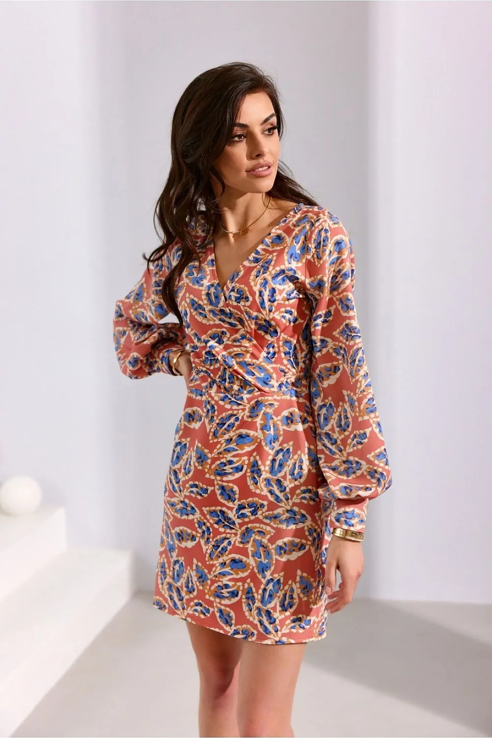 Deep V-Neck Mini Dress with Flared Hem