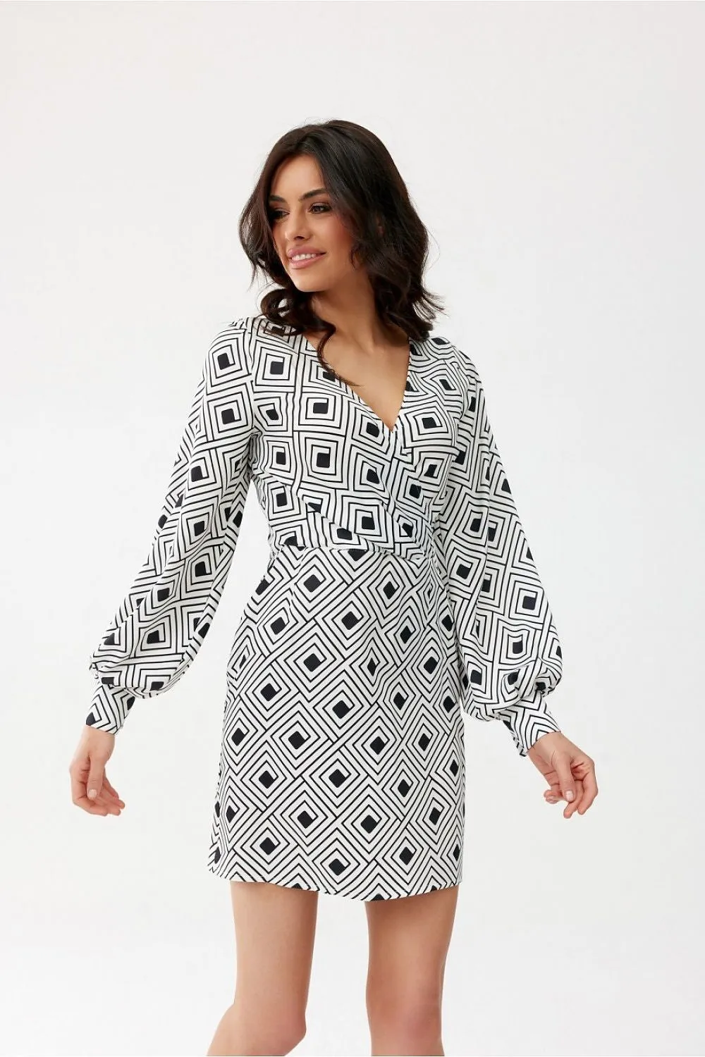 Deep V-Neck Mini Dress with Flared Hem