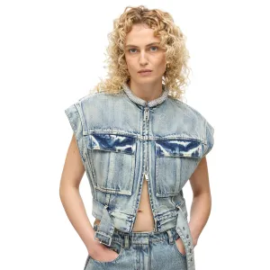 DENIM VEST WITH CRYSTAL NECKLACE