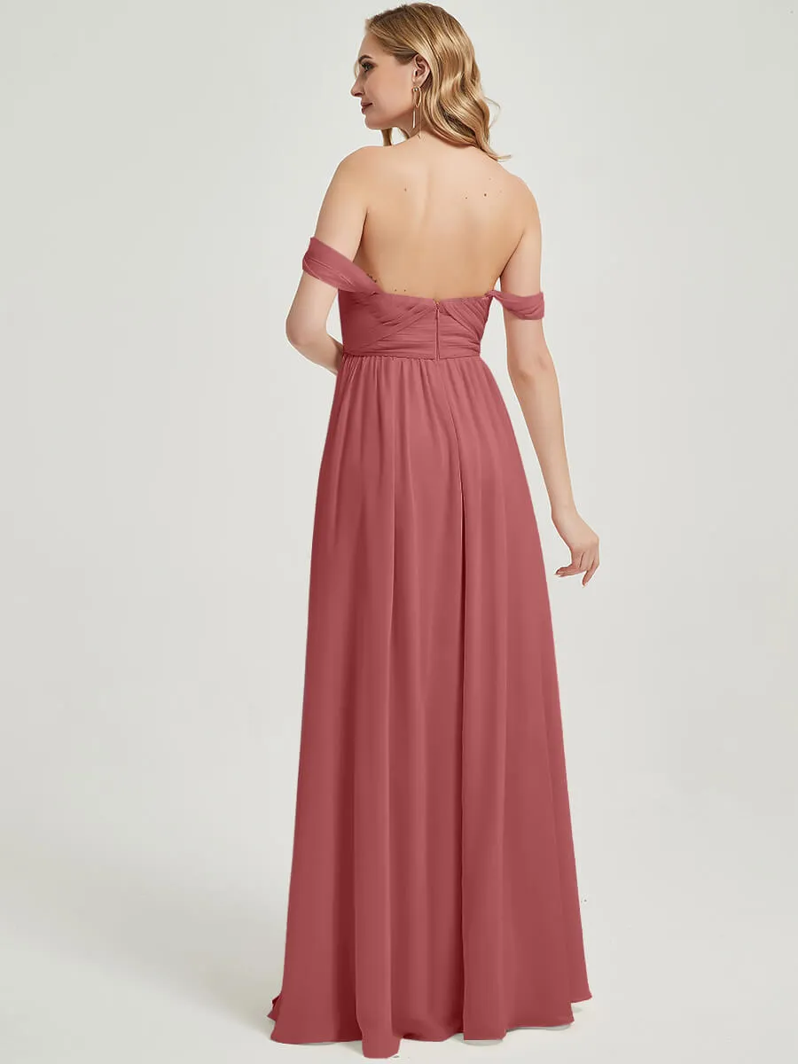 Desert Rose Pleated Convertible Maxi Chiffon Bridesmaid Dress