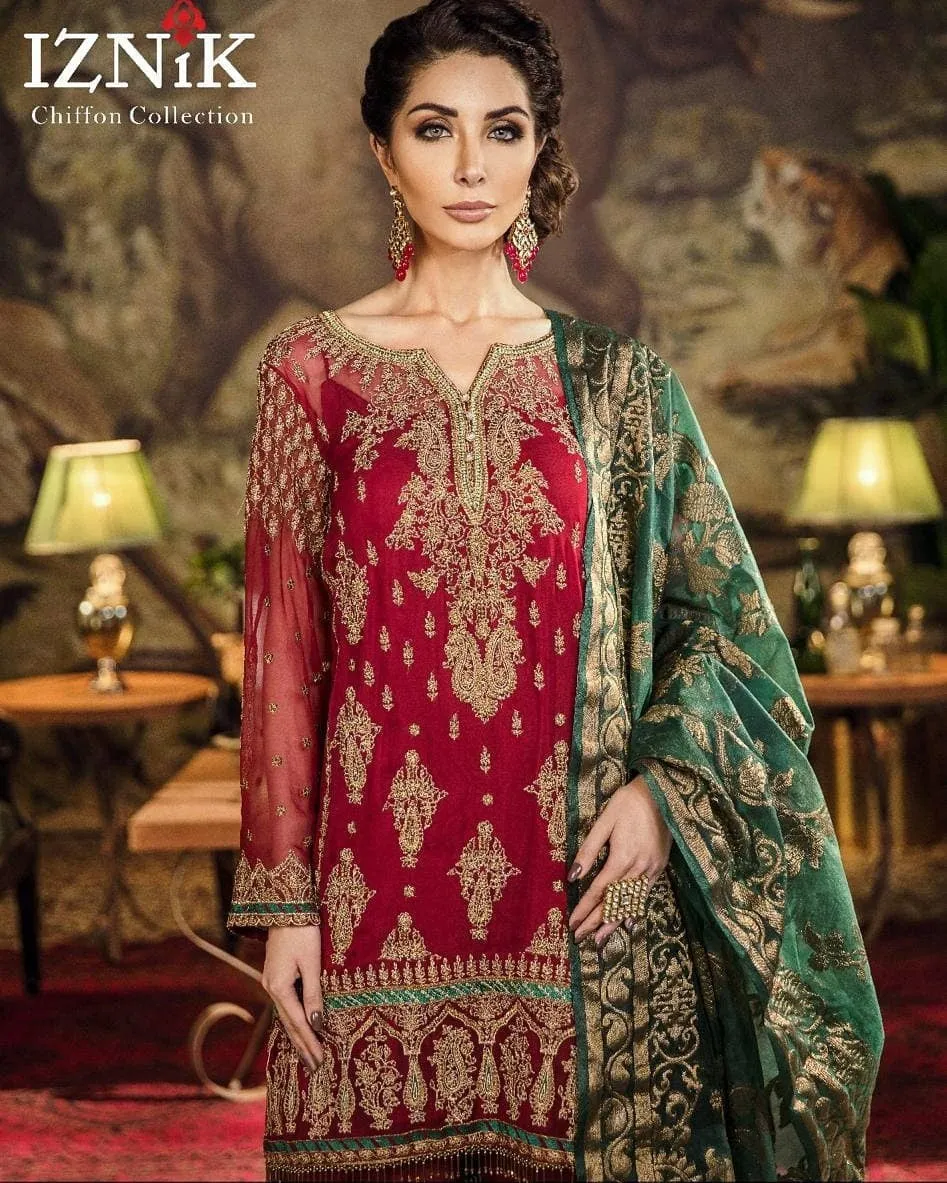 Designer Chiffon Dress in Hot Red color by Iznik Model# C 1725