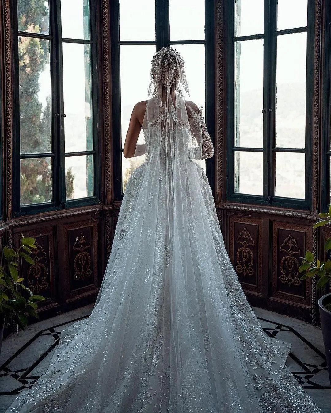 Detachable Train Lace Beading Trumpet Bridal Dress