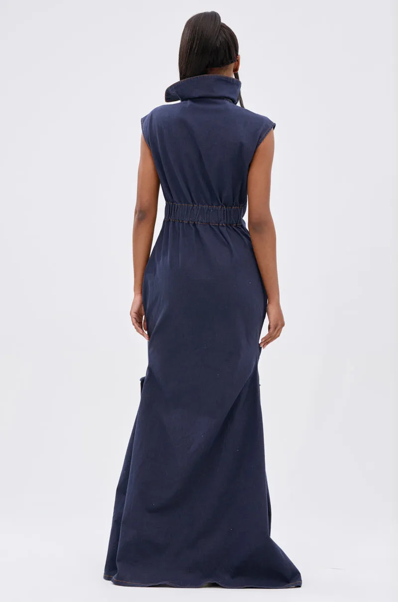 DONT MESS WITH ME COLLARED DENIM MAXI DRESS