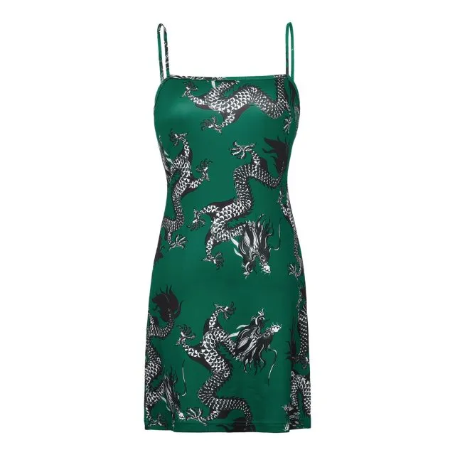 Dragon Pattern Sleeveless Split Hip Dress