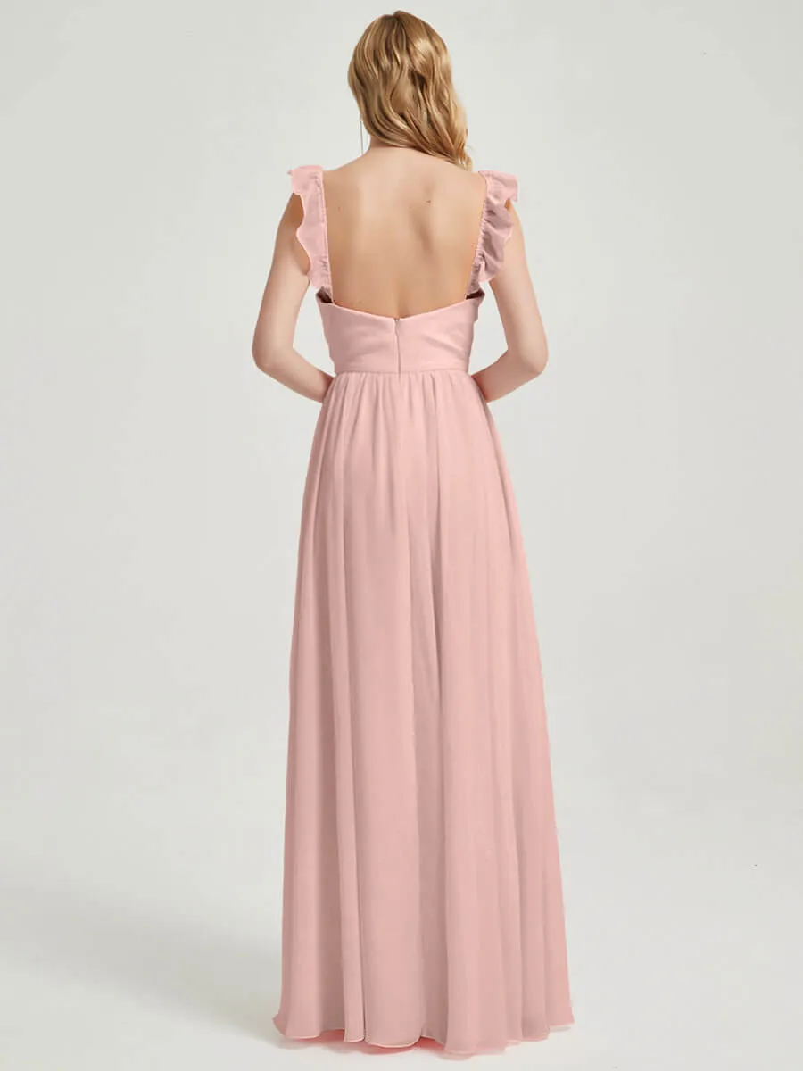 Dusty Pink Detachable Straps Convertible Chiffon Bridesmaid Dress