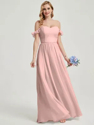 Dusty Pink Detachable Straps Convertible Chiffon Bridesmaid Dress