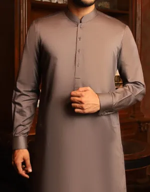 Eid dress for boys 2020 in dull grey color with machine embroidery # K2351