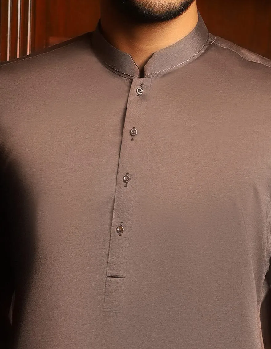 Eid dress for boys 2020 in dull grey color with machine embroidery # K2351