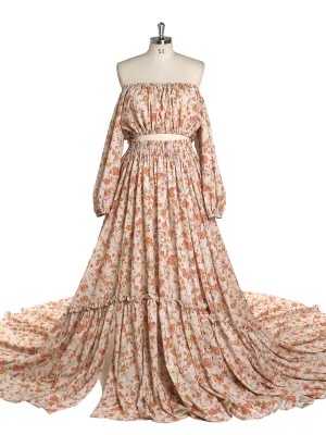 Elegant 2 Piece Set Floral Print Cotton Fabric Woman Maxi Dresses Photography Props YD21812-1