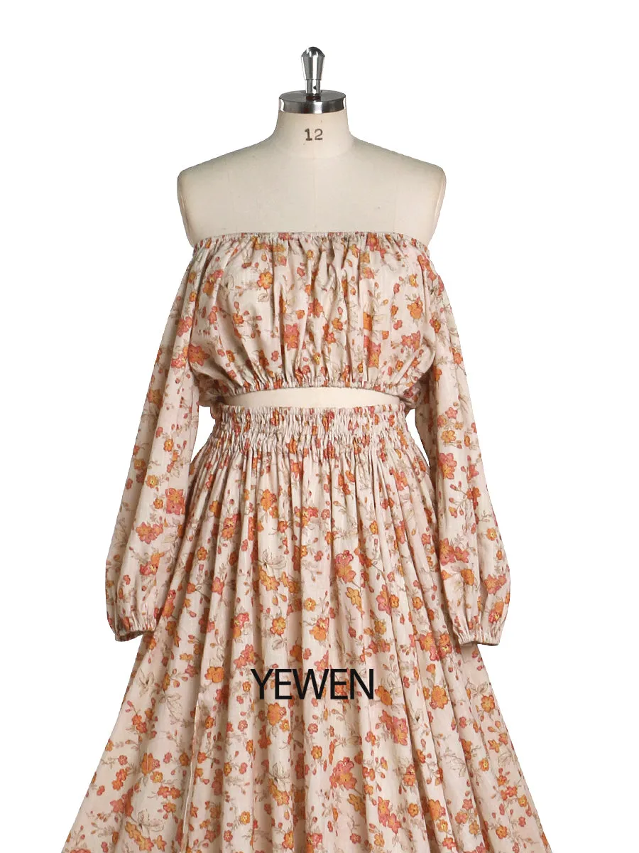 Elegant 2 Piece Set Floral Print Cotton Fabric Woman Maxi Dresses Photography Props YD21812-1