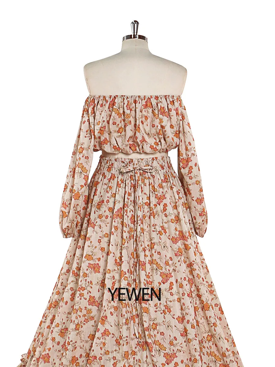 Elegant 2 Piece Set Floral Print Cotton Fabric Woman Maxi Dresses Photography Props YD21812-1