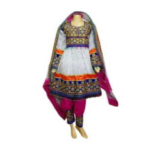 Elegant Afghan Pashtun Bridal White Wedding Dress