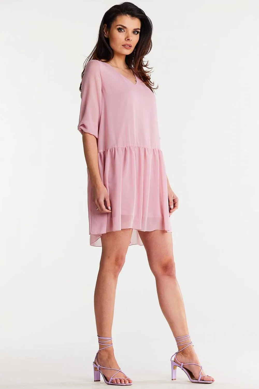 Elegant Ruched Hem Chiffon Dress