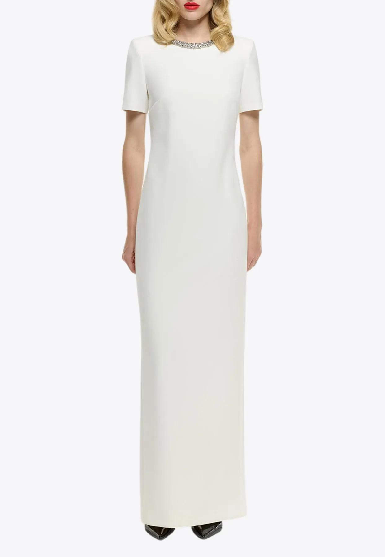 Embellished Crepe Maxi Dress