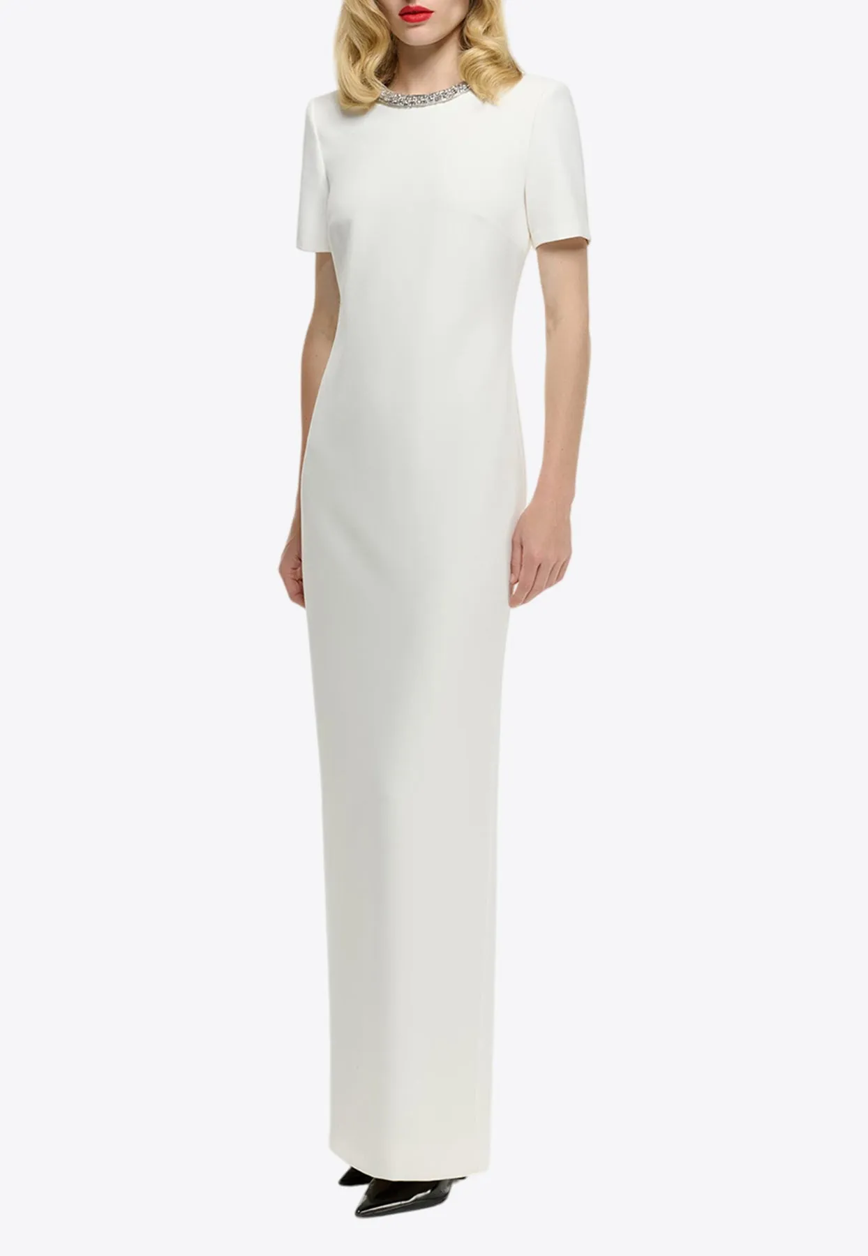 Embellished Crepe Maxi Dress