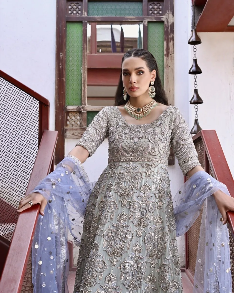Embellished Pakistani Bridal Frock with Dupatta Dress